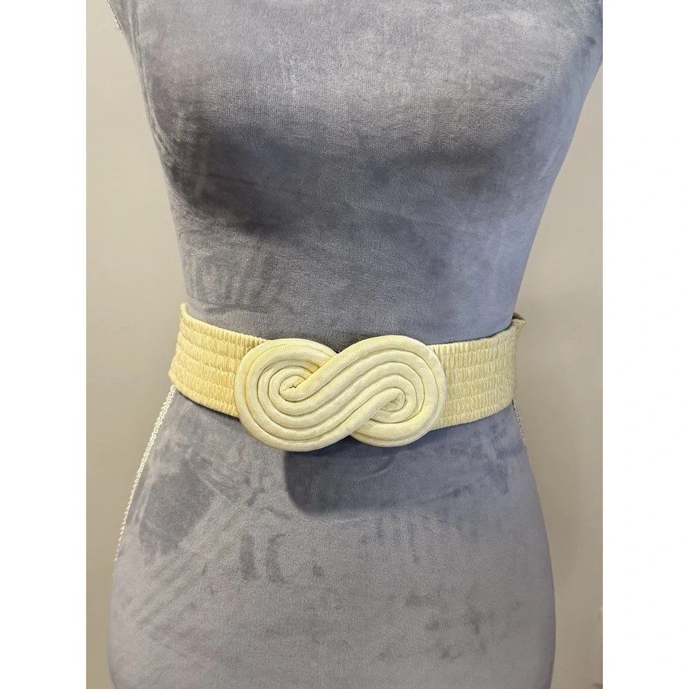 VTG Ivory Elastic Cinch Belt 80s Fabric Infinity Buckle One Size 34